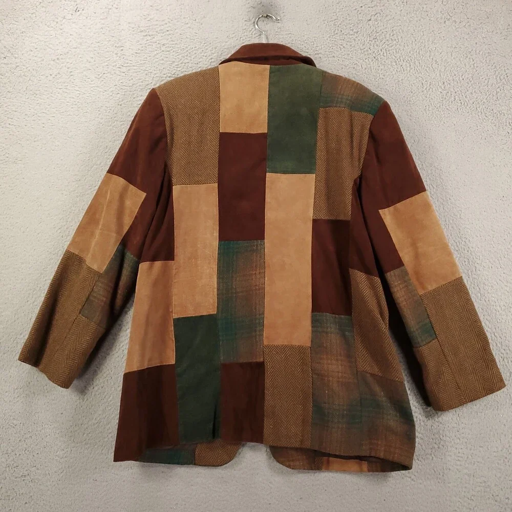 Brandon Thomas Suede Patchwork Blazer Jacket Womens Sz 12 M Brown Tan Colorblock - Picture 11 of 12